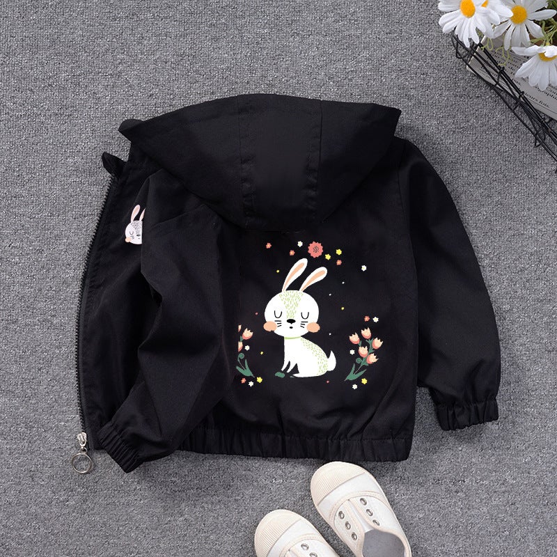 Childrens Coat Hooded Top Girls Cartoon Cardigan Candy Color Baby Girls Hooded Zipper Shirt Cute Black Jacket 15 