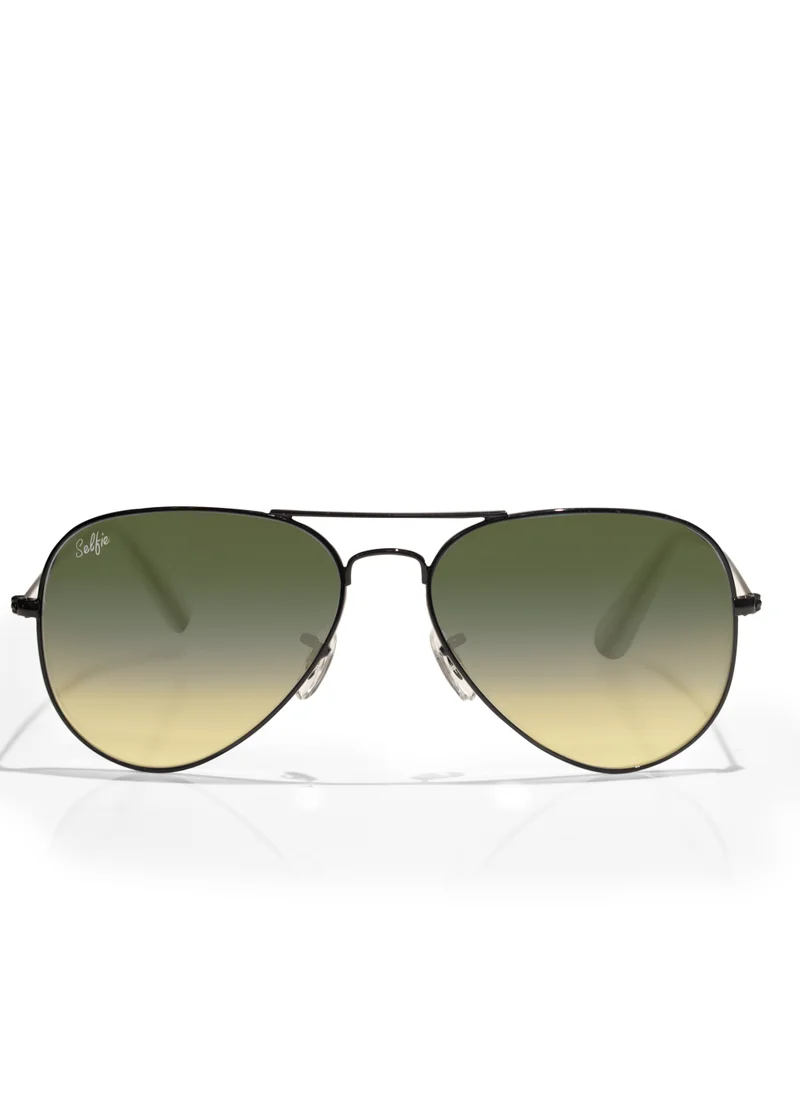 سيلفي Selfie Aviator Green Black Metal Frame with  Sunglasses, SE3025-023