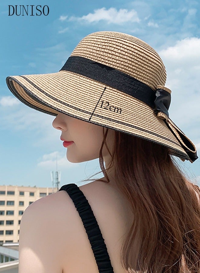 DUNISO Women's Foldable Sun Straw Hat Big Bowknot Summer Wide Brim Roll Up Beach Cap Summer Solid Travel Beach Cap UV Protection UPF50+ for Vacation Outdoor Activities - Image 2
