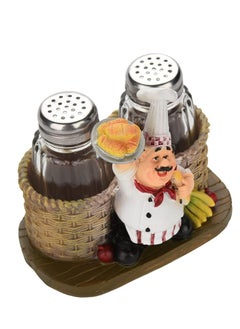 Oasisgalore Chef Figurine Salt and Pepper Shaker Set with Storage Holder - Refillable for Kitchen, BBQ, and Camping.  - Image 1