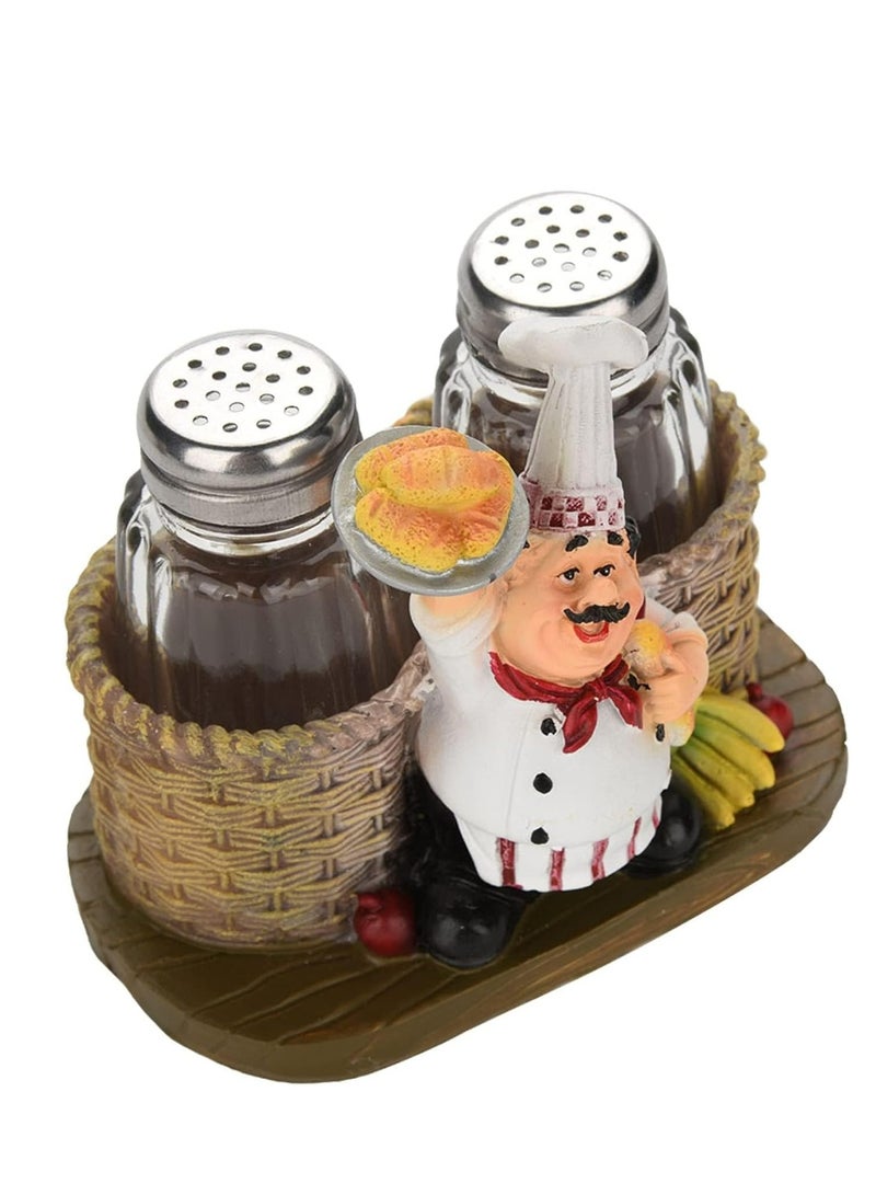 Oasisgalore Chef Figurine Salt and Pepper Shaker Set with Storage Holder - Refillable for Kitchen, BBQ, and Camping.  - Image 1