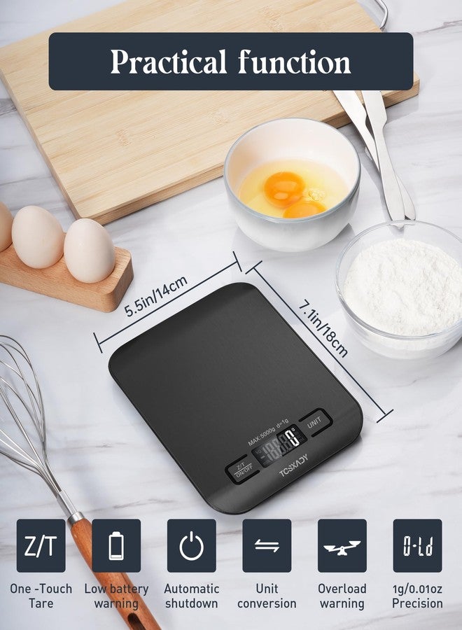 Tcsxady Food Scale, 11lb Kitchen Scale with 6 Units LCD Display and Tare Function, 0.05oz/1g Digital Kitchen Scale Compact Design for Baking, Healthy Cooking, Meal Prep, 304 Stainless Steel Black - Image 5