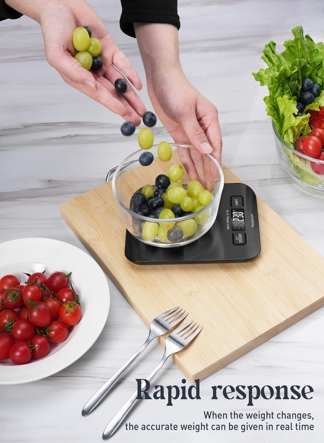 Tcsxady Food Scale, 11lb Kitchen Scale with 6 Units LCD Display and Tare Function, 0.05oz/1g Digital Kitchen Scale Compact Design for Baking, Healthy Cooking, Meal Prep, 304 Stainless Steel Black - Image 2