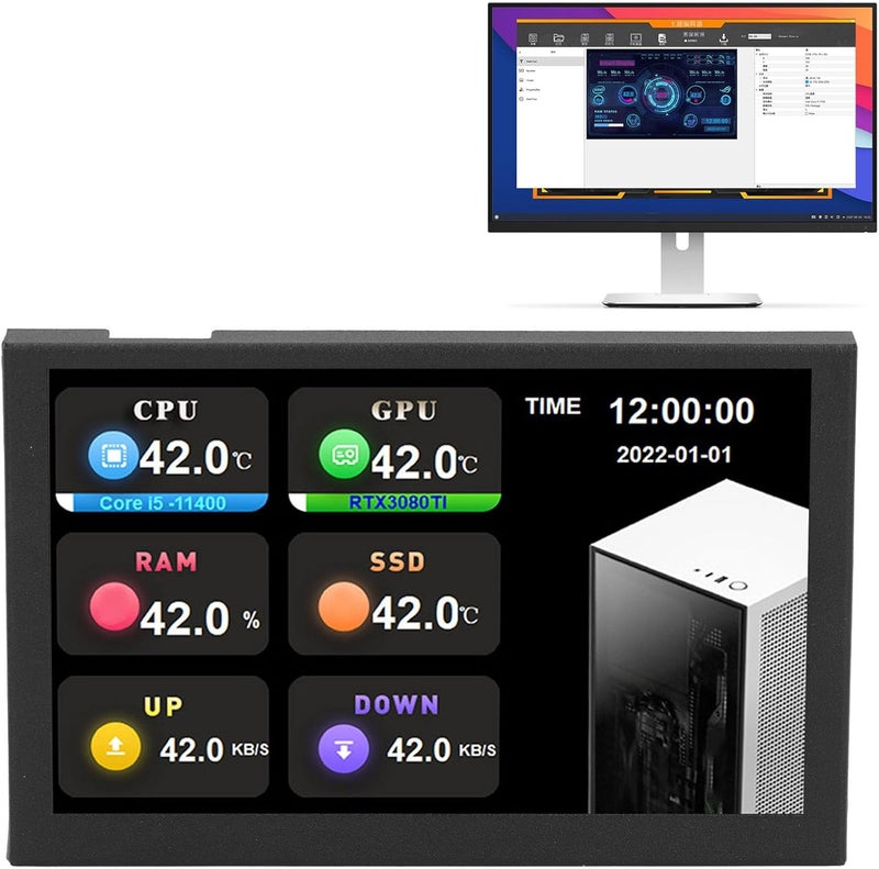 WALFRONT 5 Inch IPS USB Mini Screen HD 800x480 Resolution Type C PC Data Monitor with Customizable Settings for 10 11 (Black) - Image 5