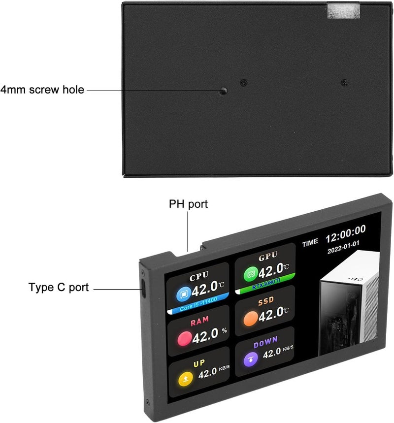 WALFRONT 5 Inch IPS USB Mini Screen HD 800x480 Resolution Type C PC Data Monitor with Customizable Settings for 10 11 (Black) - Image 3