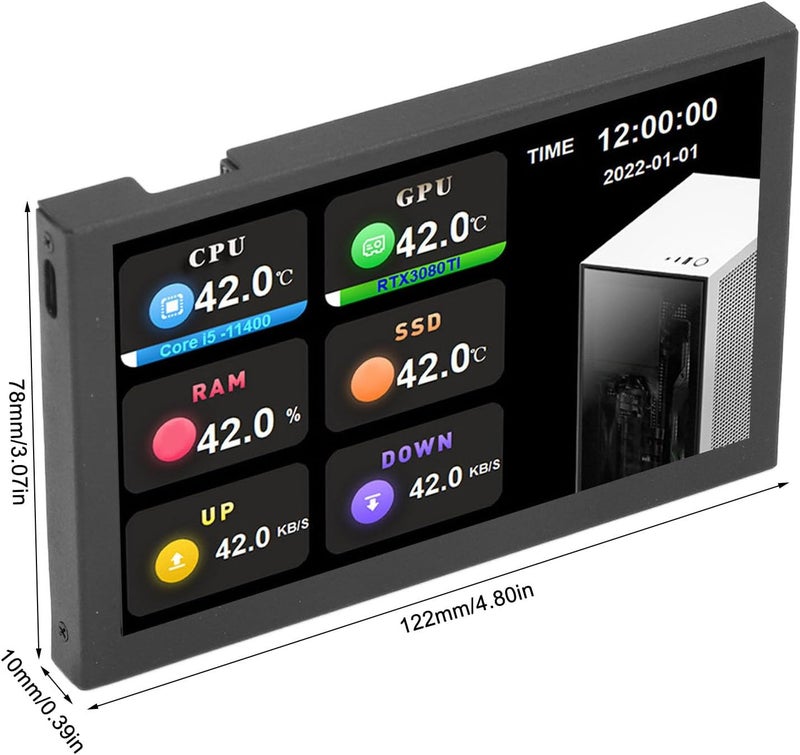 WALFRONT 5 Inch IPS USB Mini Screen HD 800x480 Resolution Type C PC Data Monitor with Customizable Settings for 10 11 (Black) - Image 2