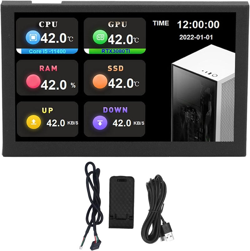WALFRONT 5 Inch IPS USB Mini Screen HD 800x480 Resolution Type C PC Data Monitor with Customizable Settings for 10 11 (Black) - Image 1