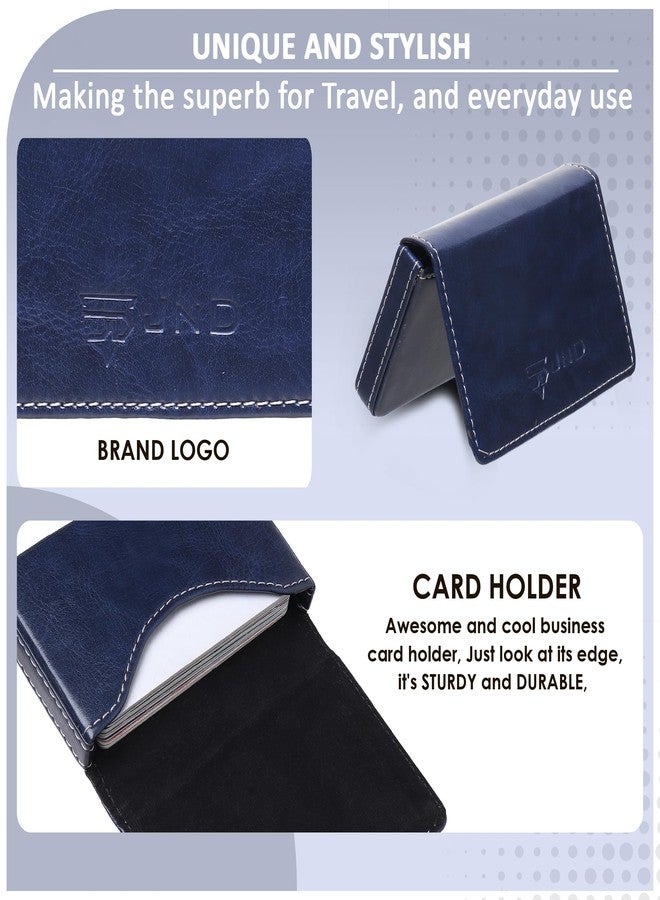 JnD Notebook Card Holder Wallet - Slim, Multi-Functional, Premium Leather, RFID Blocking, Secure Closure, Compact, Durable, Stylish (Blue) - Image 3