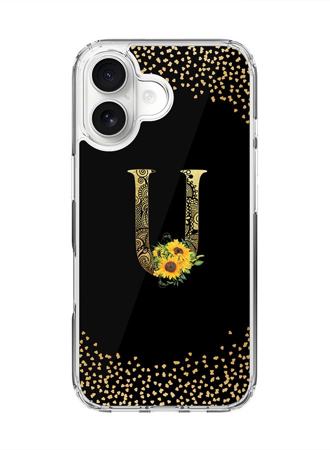 Stylizedd Classic Clear MagSafe Case for iPhone 17 , Hybrid Soft Case Flexible Edges Anti Drop TPU PC Gel Thin Transparent Cover [ Designed for iPhone 17 ] - Custom Monogram Initial Letter Floral Pattern Alphabet - U ( Black )