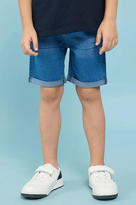 R&B Washed Denim Shorts With Button Closure