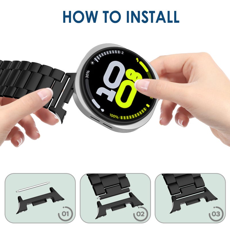 Simpeak 20mm Watch Band Connectors Compatible with Samsung Galaxy Watch 8 40mm 44mm/Watch 8 Classic 46mm, Band Adapter 20mm Stainless Steel Connection Compatible with Galaxy Watch 8, Black/Silver/Gold - Image 3