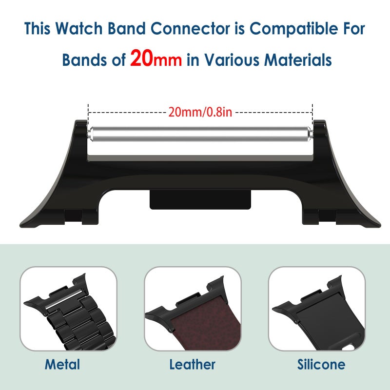 Simpeak 20mm Watch Band Connectors Compatible with Samsung Galaxy Watch 8 40mm 44mm/Watch 8 Classic 46mm, Band Adapter 20mm Stainless Steel Connection Compatible with Galaxy Watch 8, Black/Silver/Gold - Image 2