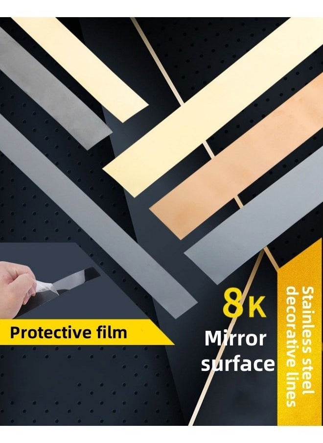 Generic 3 Meter Stainless Steel Flat Decorative Line Wall Sticker Background Wall Ceiling Edge Strip Self-adhesive Decorative    Self-Adhesive Stainless Steel Mirror Decorative Strips - gold Wall Trim, Peel & Stick Metal Frame Border for  Mirror Frame, Wall, Fireplace and Home DIY Decoration  - Image 2
