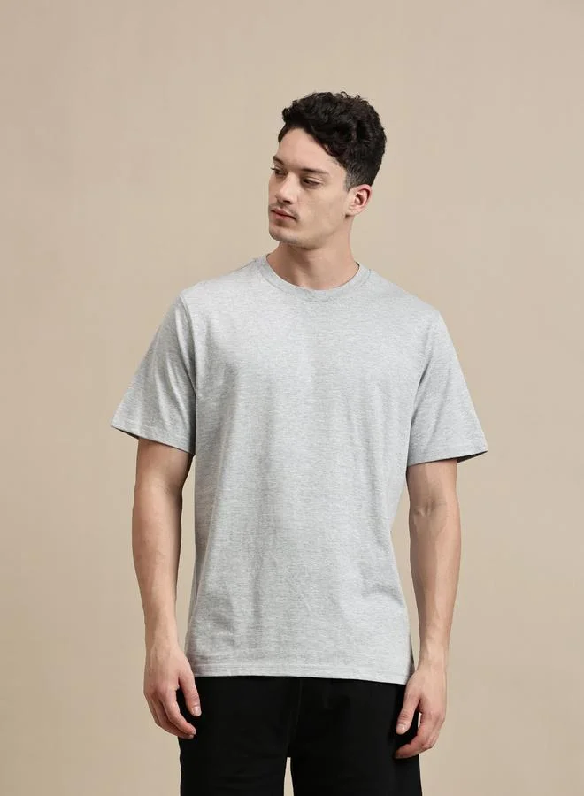 ECOLORE Men Grey Crew Neck 100% Cotton Comfort Fit T-Shirt