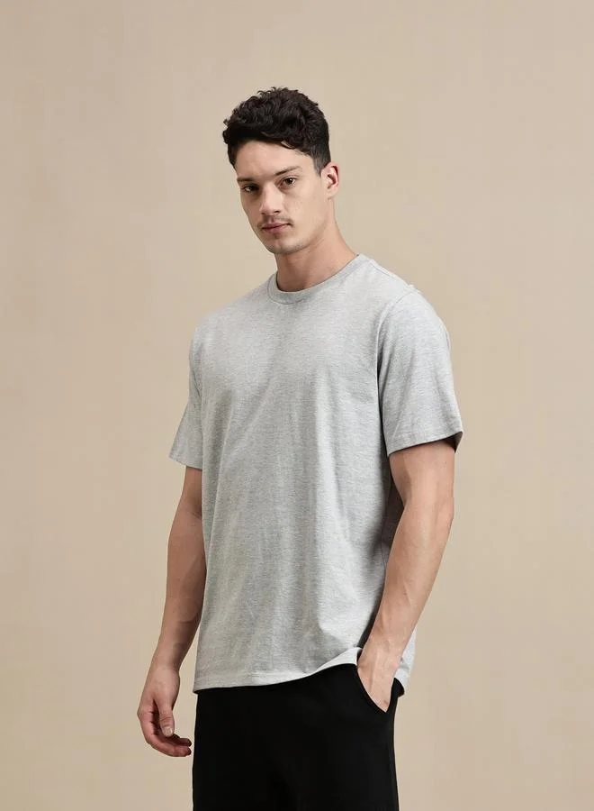 ECOLORE Men Grey Crew Neck 100% Cotton Comfort Fit T-Shirt