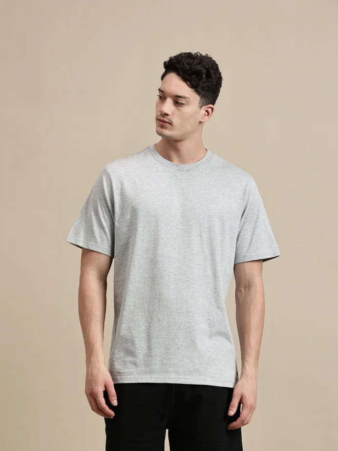 ECOLORE Men Grey Crew Neck 100% Cotton Comfort Fit T-Shirt