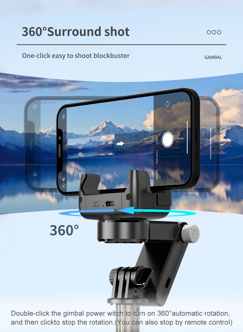 Stabilizer for mobile phone and camera, With 9 levels of fill light, Stronger aluminum alloy telescopic pole, Portable, Brushless motor, Face tracking and gesture recognition, POV mode, 360° rotation - Image 3
