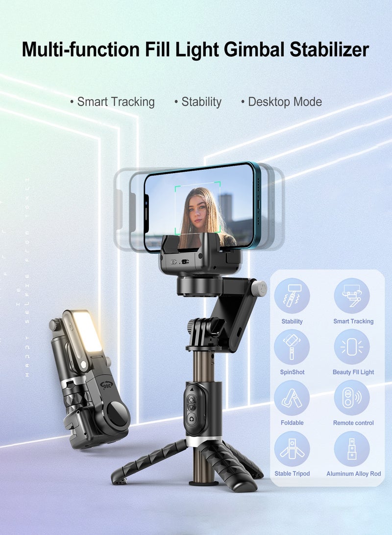 Stabilizer for mobile phone and camera, With 9 levels of fill light, Stronger aluminum alloy telescopic pole, Portable, Brushless motor, Face tracking and gesture recognition, POV mode, 360° rotation - Image 2