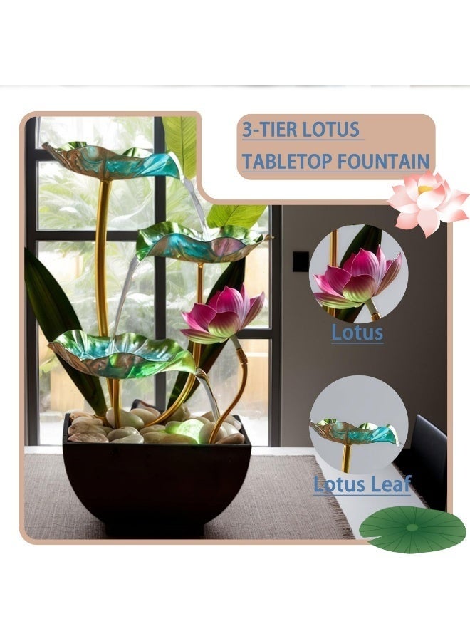 Arabest Tabletop Fountain 3-Tiers Leaf, Small Indoor Waterfall Fountains with Rocks, Lotus Waterfall Fountain Zen Fountains, Indoor Zen Relaxation for Office Living Room or Bedroom (Blue) - Image 3
