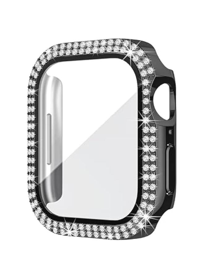 حافظة متوافقة مع Apple Watch مزودة بحماية شاشة زجاجية مقسّى 45 ملم لسلسلة 9 8 7، حافظة لامعة مع حبات ألماس كريستالية، غلاف واقي للجهاز للنساء والفتيات، باللون الأسود - Image 4
