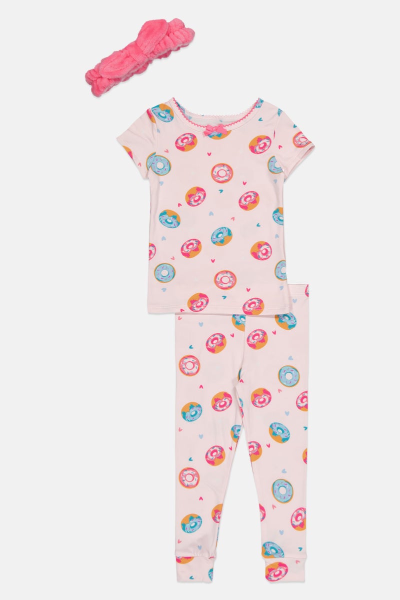 Betsey Johnson Toddlers Girl 3 Pieces Allover Print Pyjama Top And Bottom With Headband Set, Multicolor - Image 3