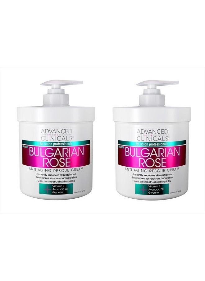 Advanced Clinicals Bulgarian Rose Anti Aging Rescue Cream Face & Body Moisturizing Skin Care Lotion, Skincare Moisturizer For Dry Skin, Age Spots, & Improving Skin Radiance, Large 16 Oz (Pack of 2)  - Image 1