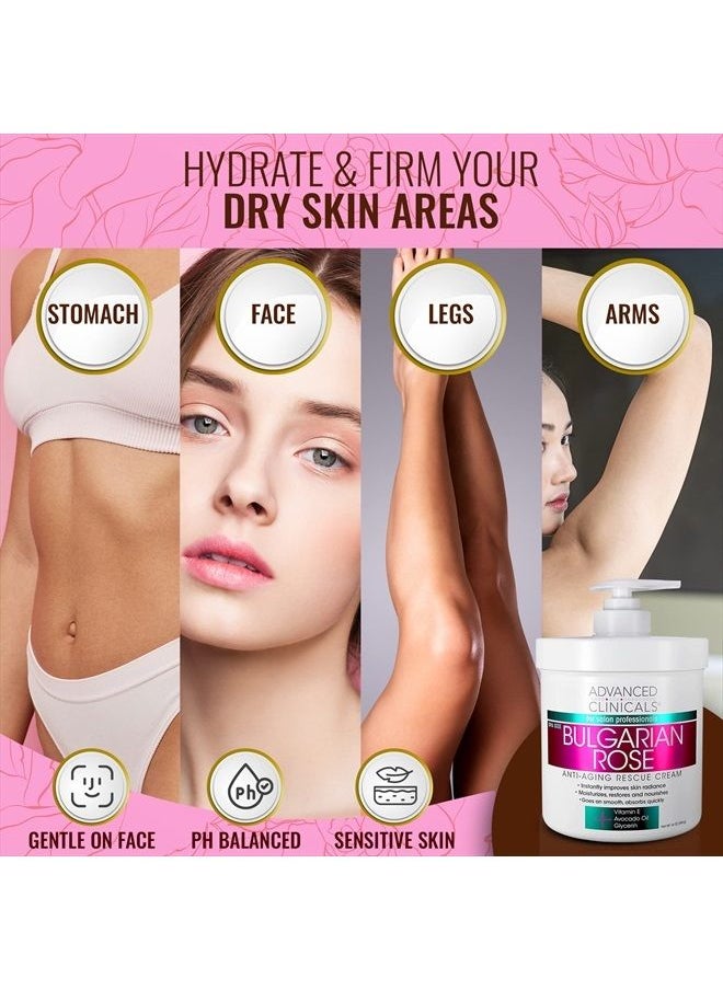 Advanced Clinicals Bulgarian Rose Anti Aging Rescue Cream Face & Body Moisturizing Skin Care Lotion, Skincare Moisturizer For Dry Skin, Age Spots, & Improving Skin Radiance, Large 16 Oz (Pack of 2)  - Image 4