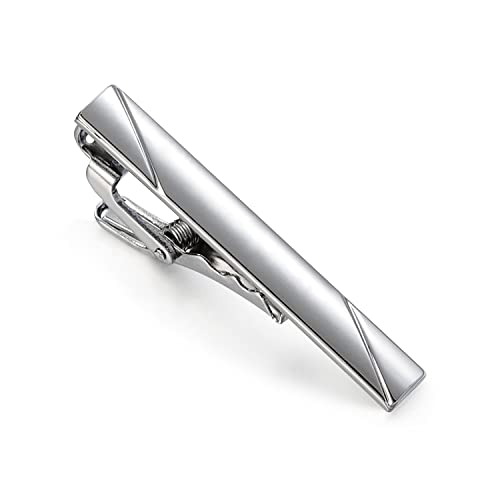 UJOY Mens Tie Pin Bar Short Size Enamel Silver Classic Men's Fashion Accessories (Shinny) 45mm - Image 1