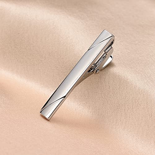 UJOY Mens Tie Pin Bar Short Size Enamel Silver Classic Men's Fashion Accessories (Shinny) 45mm - Image 2