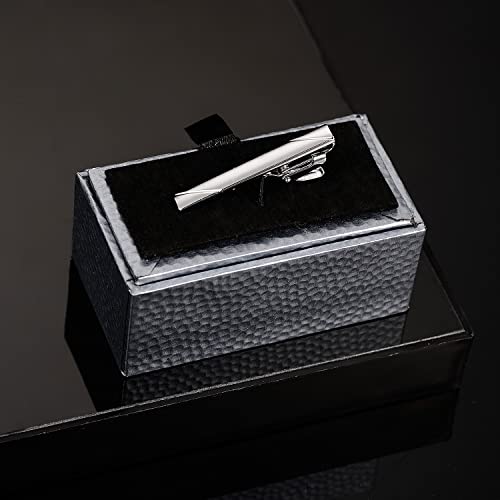 UJOY Mens Tie Pin Bar Short Size Enamel Silver Classic Men's Fashion Accessories (Shinny) 45mm - Image 4