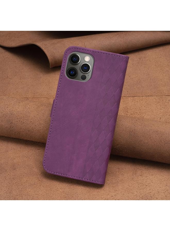 S-TOP Case For iPhone 12 Pro Max Plaid Embossed Leather Phone Case - Image 3