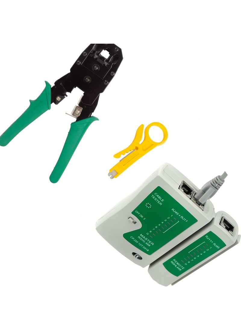 Powermaster RJ45 RJ11 Rj9 Jack Telephone Data Cable Crimping Pliers +Cable Tester +Cable Stripper  - Image 1