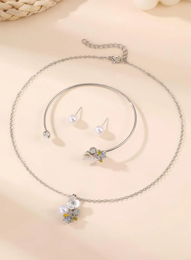 Take Two Girls Yellow Flower and Pearl Necklace, Bracelet and Earrings Set