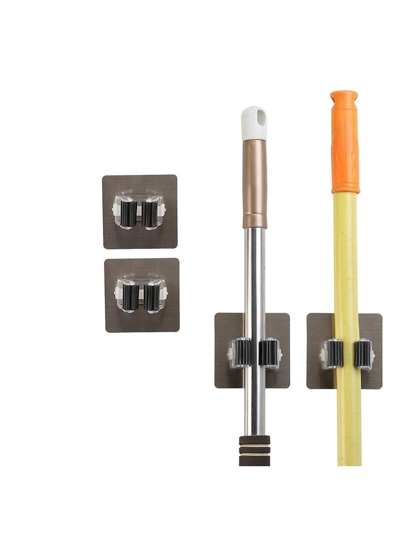 svk dream SVK Dream Wall Mounted Mop Broom Hanger Holder Organiser for Kitchen Bathroom Garage and Garden Silver Pack of 2  - Image 1