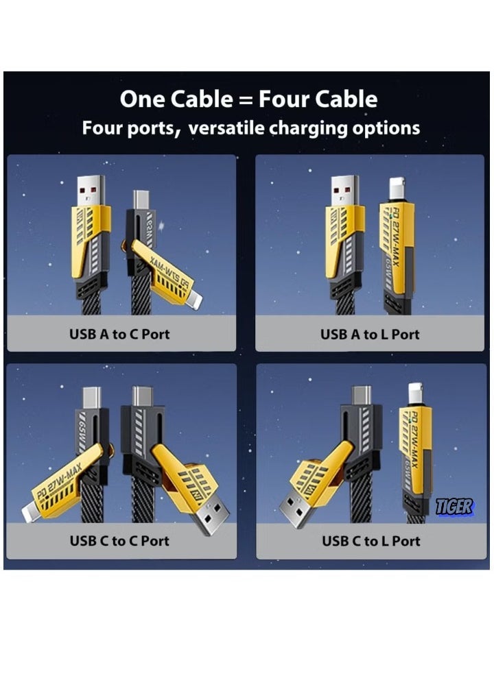 TIGER 4-in-1 Multi Charging Cable, 120CM [65W] Fast Charging - iPhone 16/15/14/13 Pro Max, Airpods, iWatch, iPad, MacBook, Samsung S24/S23/S22 & Google (2M) - Image 2