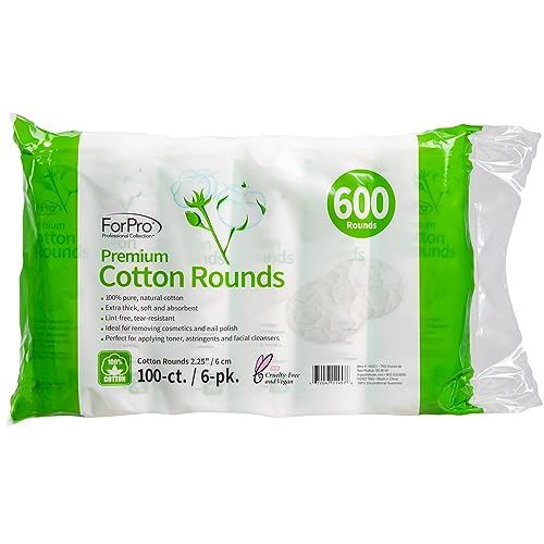 ForPro Professional Collection Premium Cotton Rounds, 100% Cotton, Non-Tearing, Lint-Free, for Cosmetic, Nail, and Personal Use, 2.25", Pack of 6, Counts 600 - Image 5