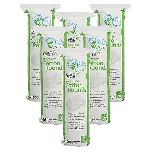 ForPro Professional Collection Premium Cotton Rounds, 100% Cotton, Non-Tearing, Lint-Free, for Cosmetic, Nail, and Personal Use, 2.25", Pack of 6, Counts 600 - Image 1
