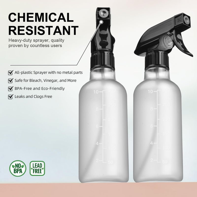 Bealee Spray Bottles 2 Pack, 10 Oz, Mist & Stream, Heavy Duty Spraying Empty Water Sprayer Bottle, BPA Free Plastic Refillable Containers for Cleaning Solutions, Planting, Hair with Measurement - Image 2