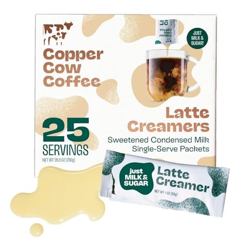 Copper Cow Coffee Sweetened Condensed Milk Coffee Creamer Singles 25 pack  Vietnamese Inspired Coffee Creamer All Natural Creamer Packets for Pour Overs  Lattes  No Refrigeration Needed - Image 1