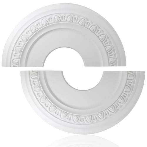 Uenhoy Split Lighting Ceiling Medallions for Light Fixtures and Ceiling Fans 12 OD x 35 ID Vintage Ceiling Cover Plate PU Ceiling Fan Medallion White - Image 1