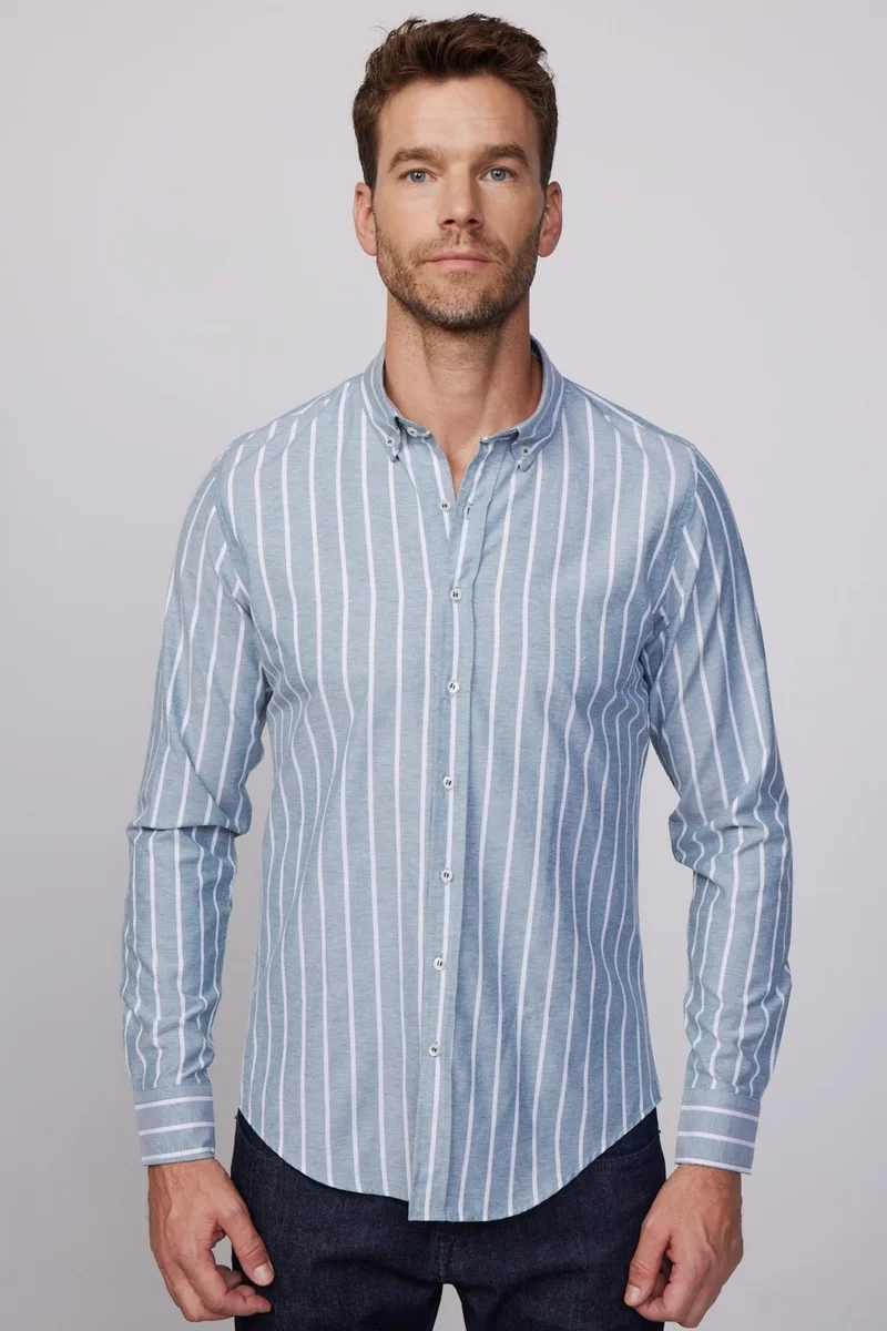 Tudors Slim Fit Long Sleeve Striped Collar Buttoned Men's Shirt