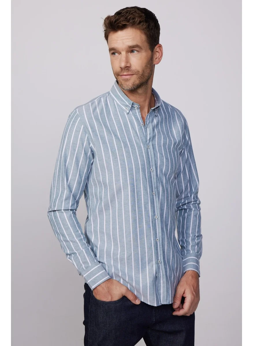 Tudors Slim Fit Long Sleeve Striped Collar Buttoned Men's Shirt