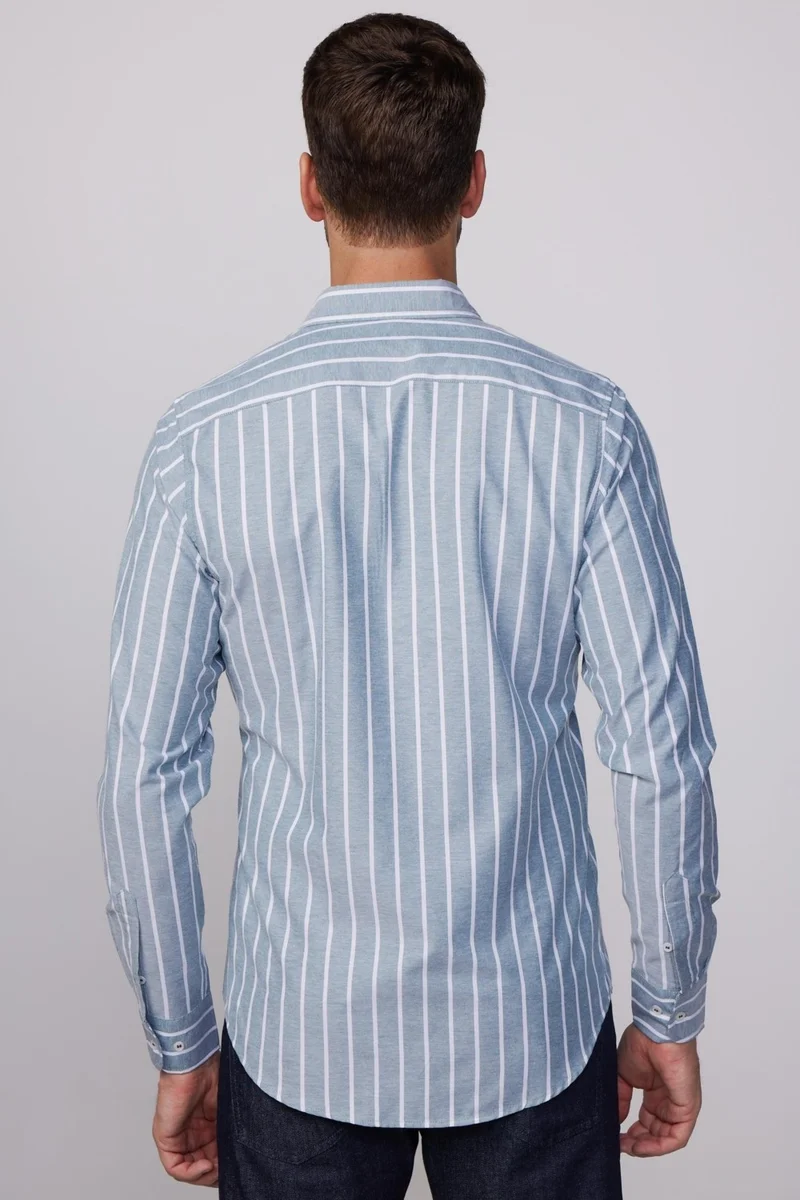 Tudors Slim Fit Long Sleeve Striped Collar Buttoned Men's Shirt