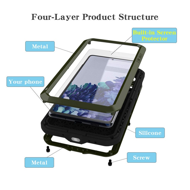 LOVE MEI Rugged Military Case for Galaxy S20 FE 5G - Heavy Duty, Shockproof, Dustproof, Scratch Proof, Metal & Silicone with Tempered Glass Protector - Image 2