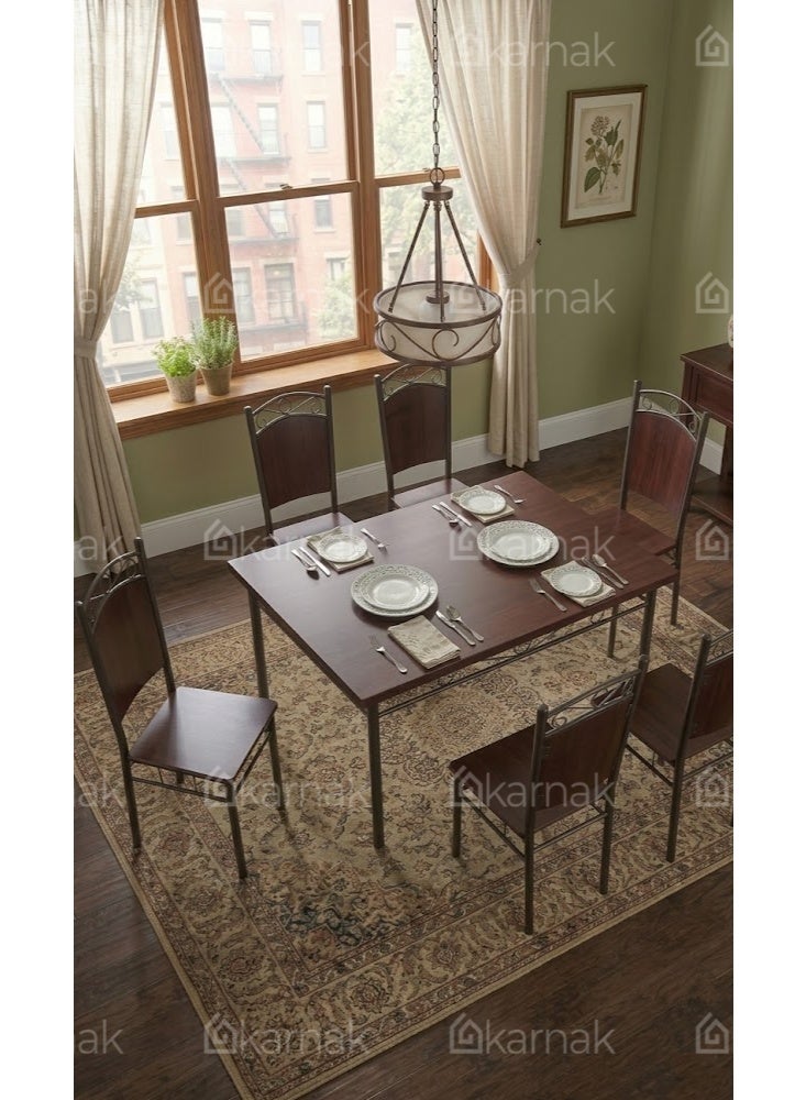 Karnak Sheesham 7-Piece Wooden Dining Table Set | 1 Table + 6 Chairs | Modern Dining Set for Dining Room Furniture (Mahogany) - Image 2