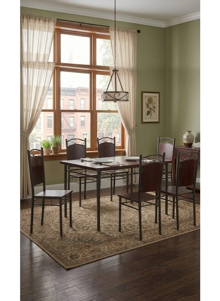 Karnak Sheesham 7-Piece Wooden Dining Table Set | 1 Table + 6 Chairs | Modern Dining Set for Dining Room Furniture (Mahogany) - Image 1
