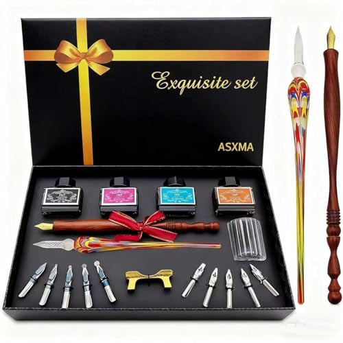ASXMA Calligraphy Pens Gift Set - Personalized Caligraphy Pen Kits Calligraphy Set For Beginners&professional.glass dip pen Include Glass And Wooden Dip Pen,Pen Holder,Various Sizes Of Nibs Etc - Image 1