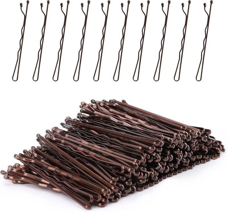 Bobby Pins 200Count Brown Hair Pins Hair Grips with Box for Women Lady Girls Kids Kirby Grips Invisible Wave Hairgrip Barrette Hairclip Bulk Hair Accessories Brown 52CM
