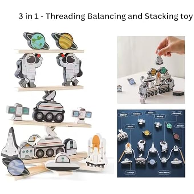 MONTESSORI SPACE STACKING & THREADING SET | 2-IN-1 WOODEN SENSORY ACTIVITY FOR TODDLERS 12+ MONTHS | STEM LEARNING FINE MOTOR GAME WITH CARRY BAG | ECO-FRIENDLY MONTESSORI TRAVEL TOY - Image 4
