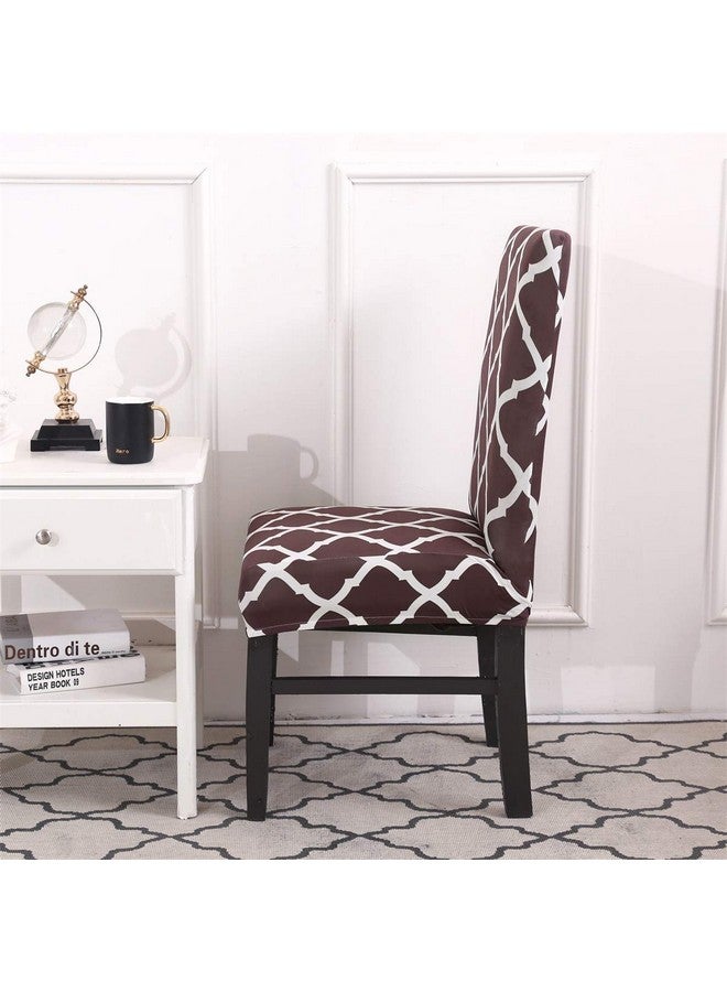 House of Quirk Polyester Elastic Chair Cover Stretch Removable Washable Short Dining Chair Cover Protector Seat Slipcover - Brown Diamond(Pack of 4) - Image 3